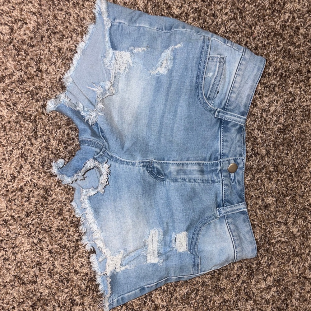 Distressed Light Blue Denim Shorts